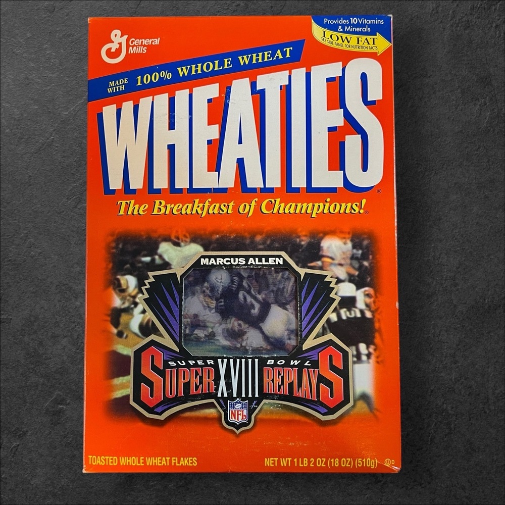 Wheaties Cereal Super Bowl XVIII Marcus Allen Lenticular NFL Limited‎ 18oz Prop
